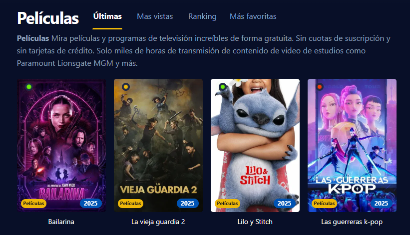 Imagen de la interfaz de Cinehdplus, mostrando películas y series en alta definición.